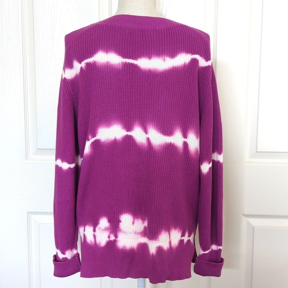 Johnny Was Cable Knit V-neck Tie Dye Purple Sweater - Picture 7 of 9
